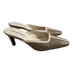 Ann Kristal VTG Old Money Women's Taupe Kitten Heel Pointed Mules Size 10